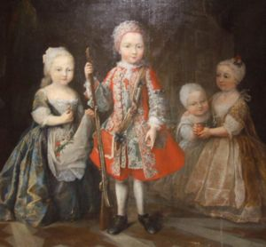 Enfants de Charles Emmanuel III de Savoie en 1730 - par Maria Giovanni Clémenti-de gauche à droite : Éléonore-Thérèse, Victor-Amédée III, Marie-Félicité et Marie-Louise-Gabrielle